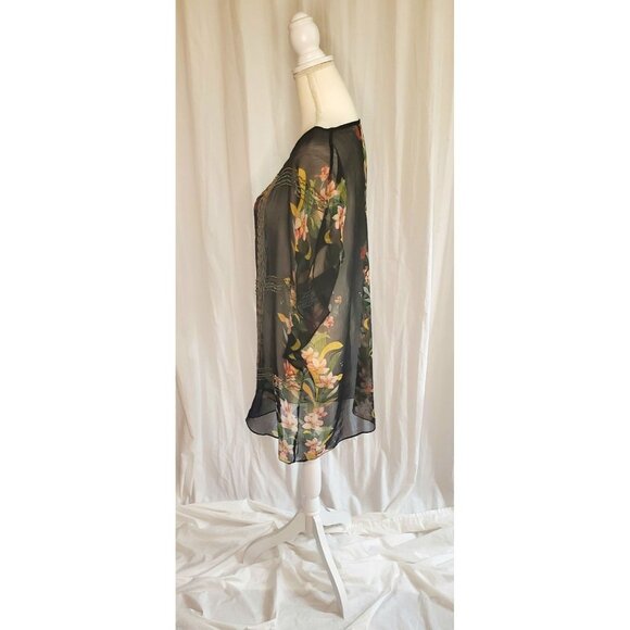 Alberto Makali Sheer Tunic Top Women Size XL Floral Beaded Art Boho Lagenlook - Picture 7 of 12